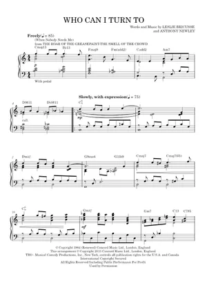 Who Can I Turn To Sheet Music with Chords for Piano (Solo) easy Who Can I Turn To Sheet Music with Chords for Piano (Solo) easy