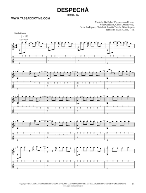 Despecha (Arr. TABS ADDICTIVE) - Rosalia (Solo Guitar)