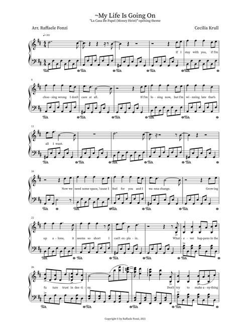 My Life Is Going On (Arr. Raffaele Fonzi) - JetLAg Music, Alok, Cecilia Krull (Piano Vocal)