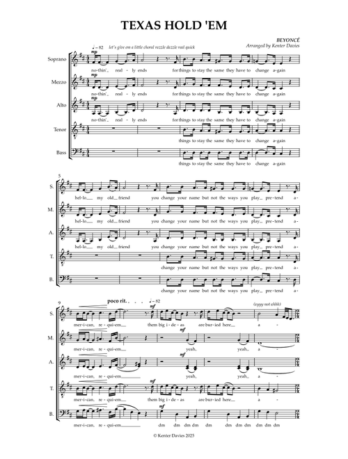 Texas Hold 'em (Arr. Kenter Davies) - Beyoncé (Choral, 5-Part)