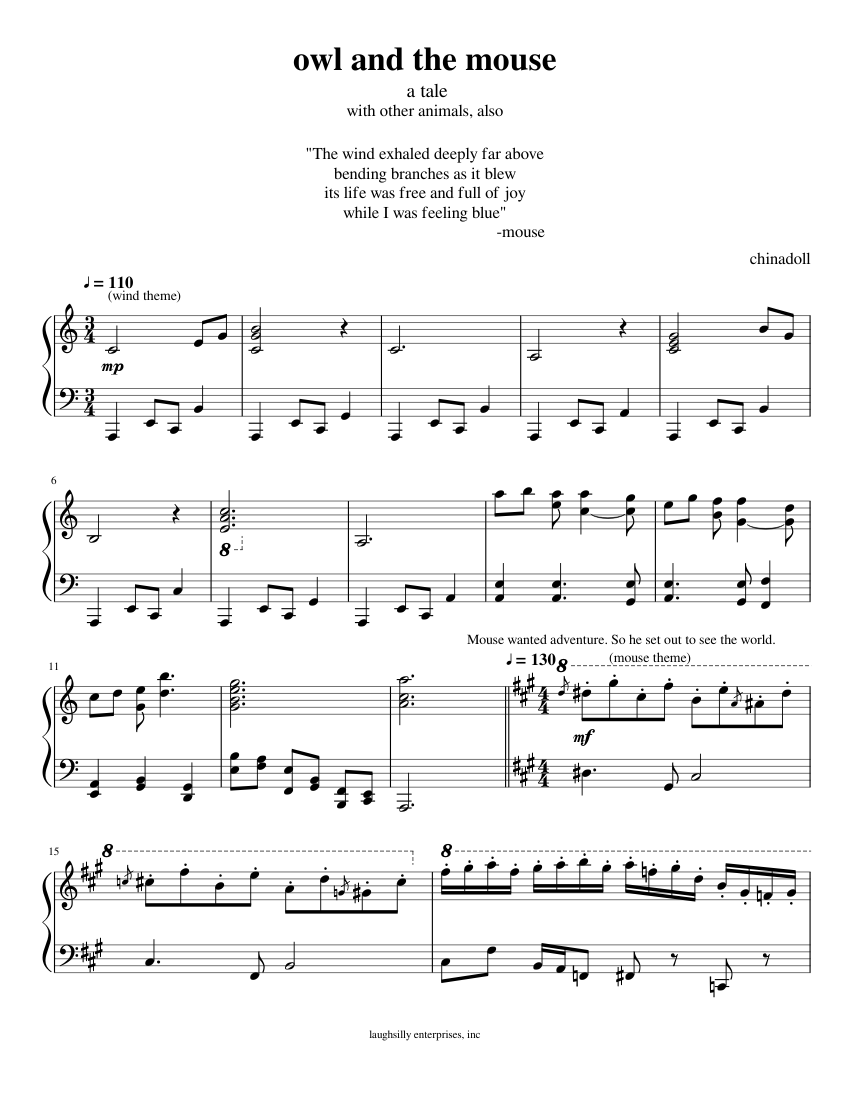 owl and the mouse Sheet Music for Piano (Solo) | MuseScore.com