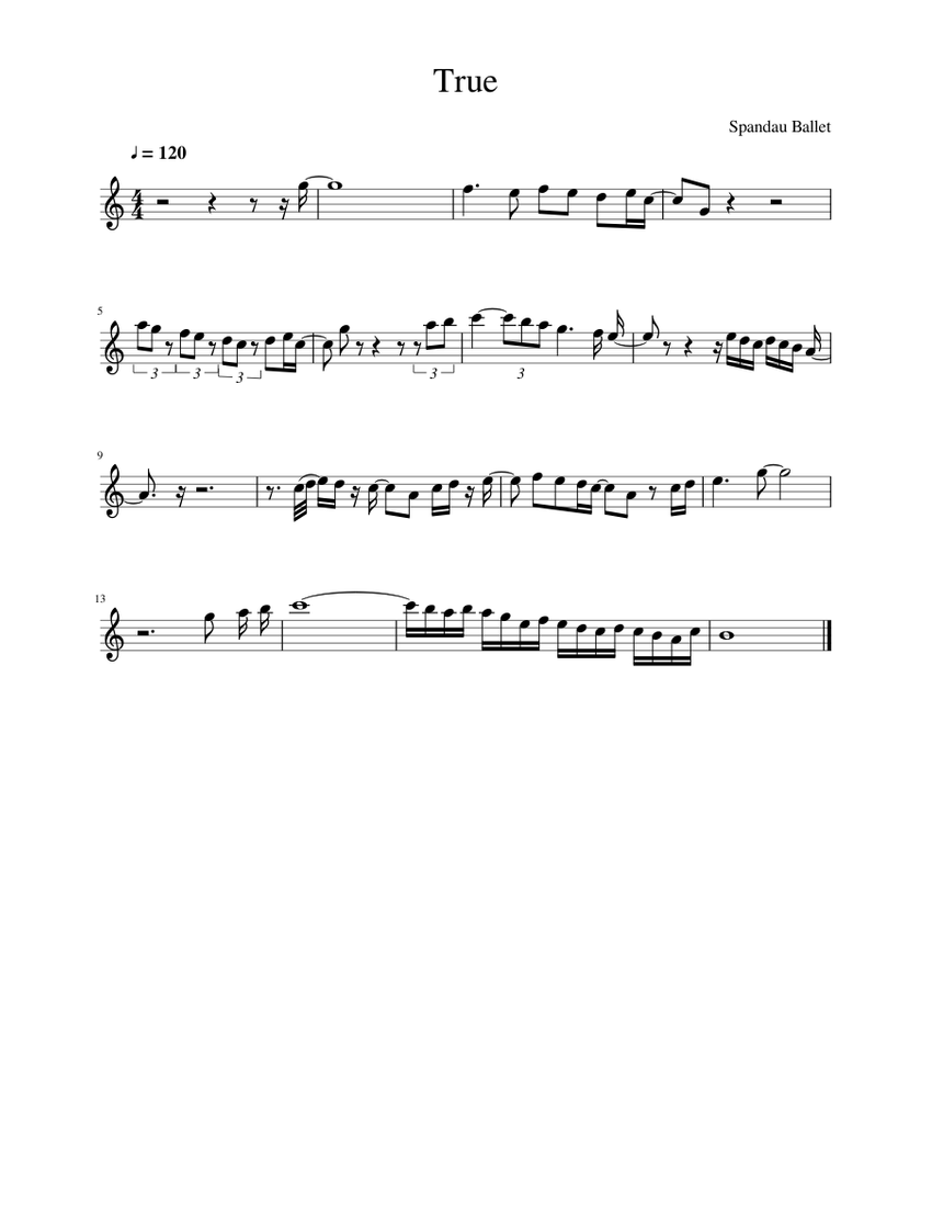 True Sheet Music for Saxophone alto (Solo) | MuseScore.com