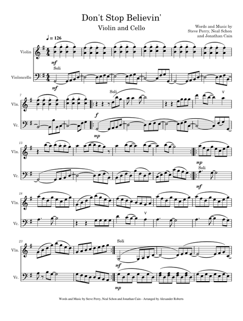 Don't Stop Believin' – Journey - for Violin and Cello
