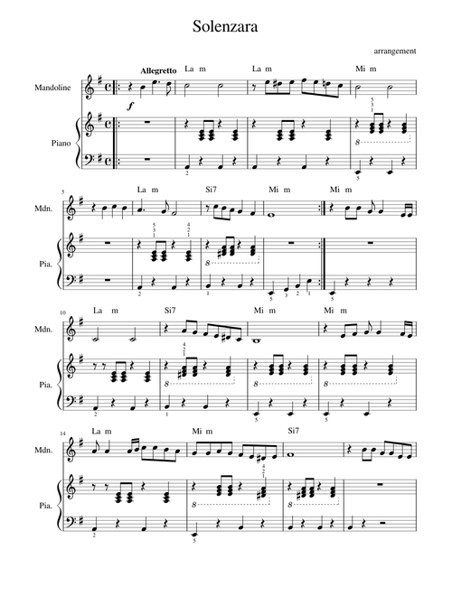 SOLENZARA arrangement Mandoline/piano
