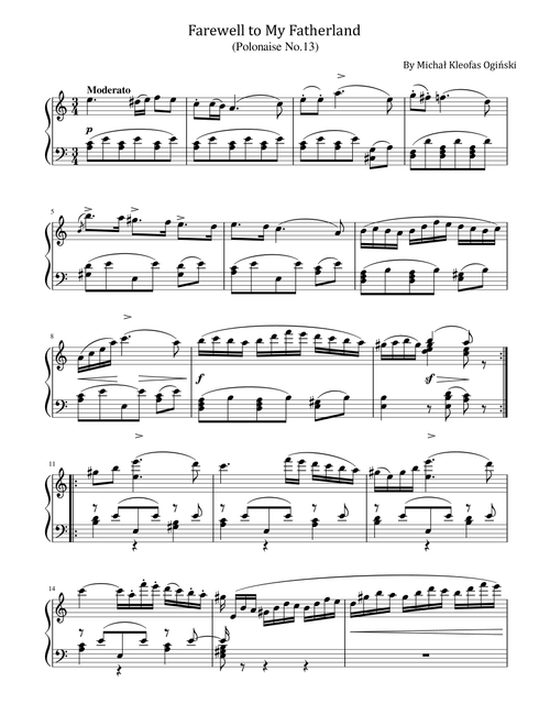 M.Ogiński - Farewell to My Fatherland - For Easy Piano (Polonaise No.13) (Arr. poon) - Michał Kleofas Ogiński (Easy Piano)