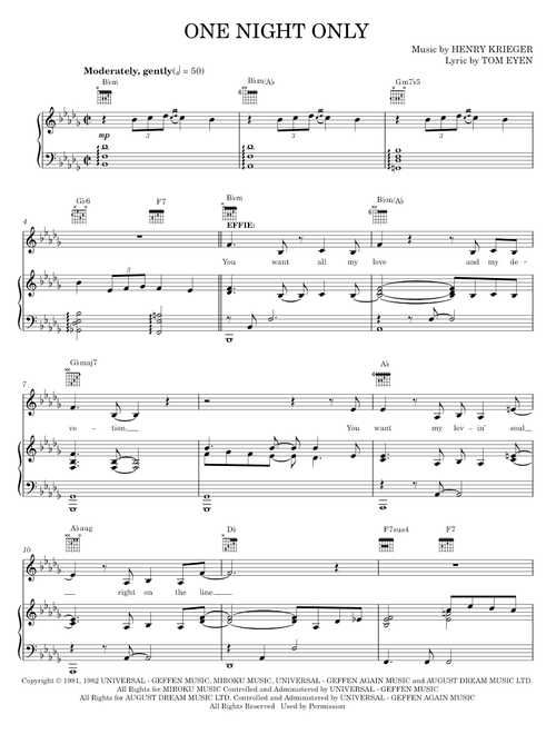 One Night Only - Dreamgirls Musical, Tom Eyen (Piano-Vocal-Guitar)