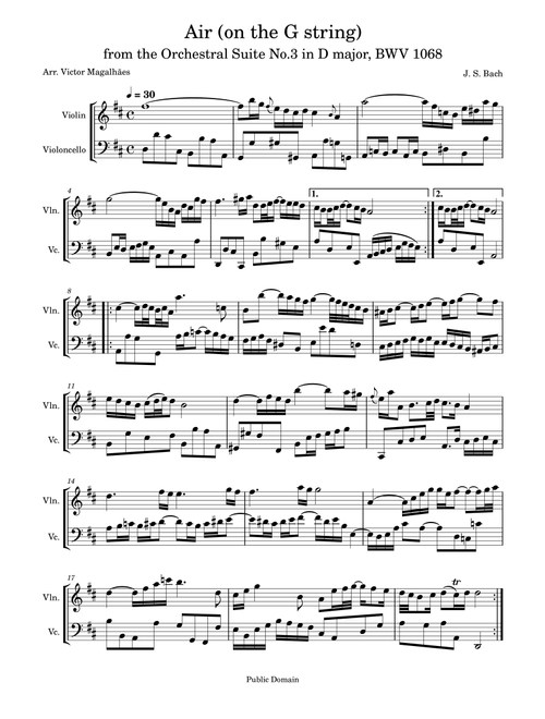 Air on the G String (J.S. Bach) - Violin & Cello Duet (Arr. Victor Magalhães) - J S Bach (Instrumental Duet)