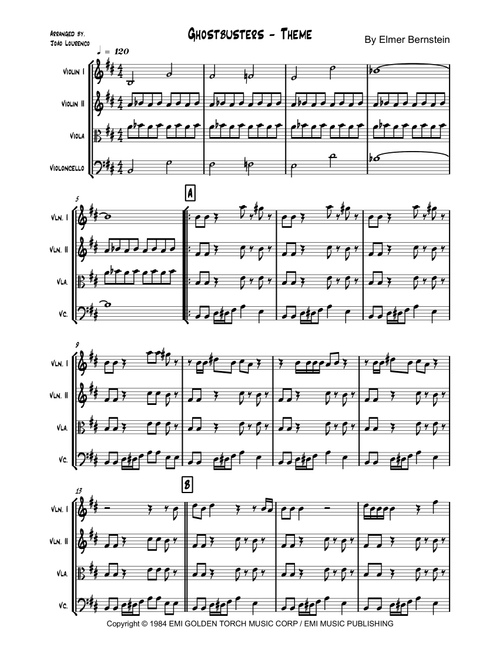 Main Title Theme (ghostbusters) (Arr. João Jandiroba) - Elmer Bernstein (String Quartet)
