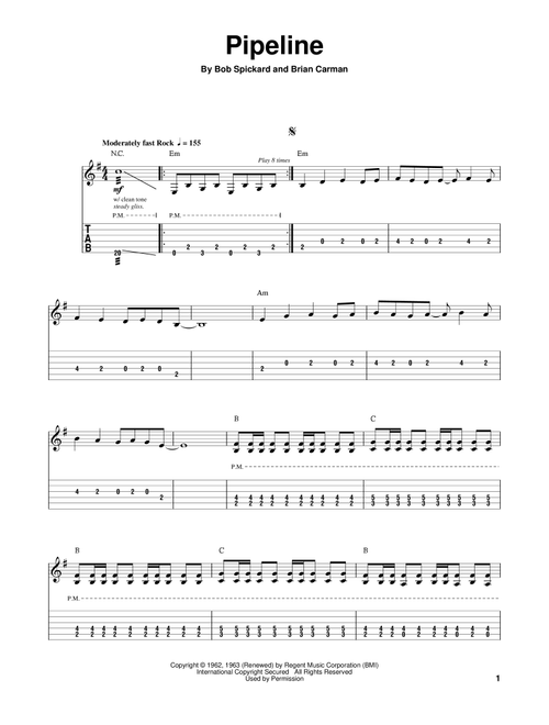 Pipeline - The Ventures, The Chantays (Guitar Tab Play-Along)