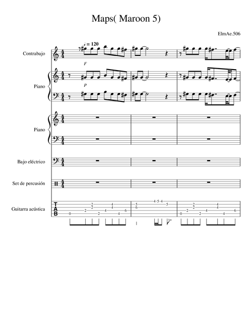 Maps (Contrabajo+dos pianos+bajoelectrico+percusión) (Arr. ElmAe.506) (Small Ensemble)