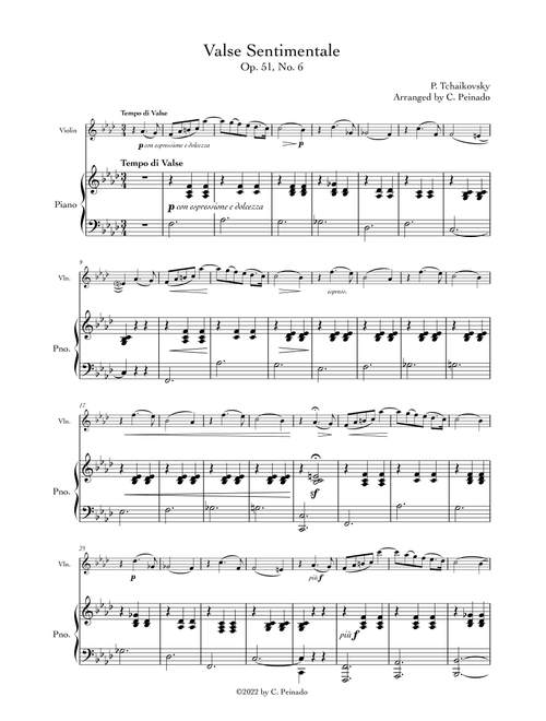 Valse Sentimentale Op.51, No. 6 (Arr. C. Peinado) - P Tchaikovsky (Violin and Piano)