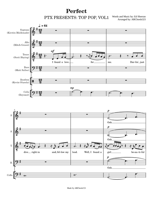 Perfect | Pentatonix [Full Sheet Music/Transcription]