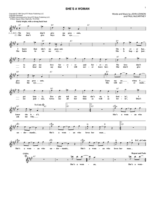 She's A Woman - The Beatles (Lead Sheet - Fake Book)