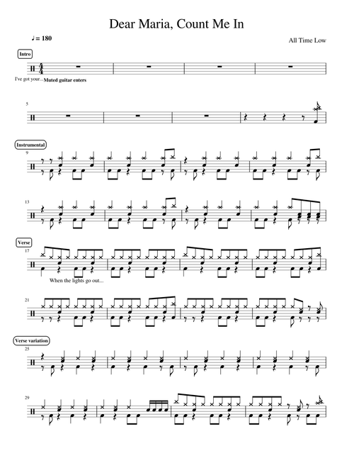 Dear Maria Count Me In - All Time Low Drum Score