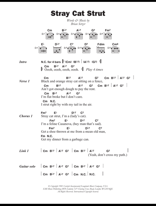 Stray Cat Strut - The Stray Cats (Guitar Chords-Lyrics)