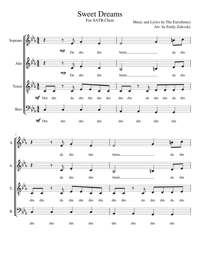 Sweet Dreams For SATB Choir Sheet Music for Soprano, Alto, Tenor