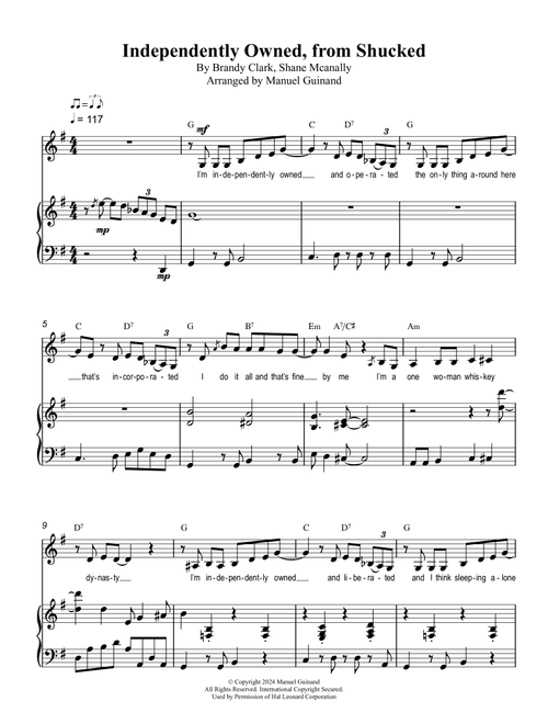 Independently Owned (Arr. Manuel Guinand) - Brandy Clark, Shane McAnally (Piano Vocal)