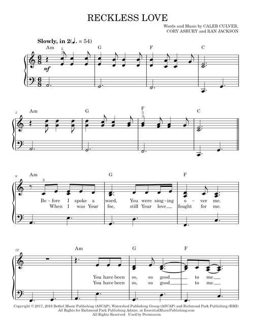 Reckless Love - Bethel Music, Cory Asbury (Easy Piano)