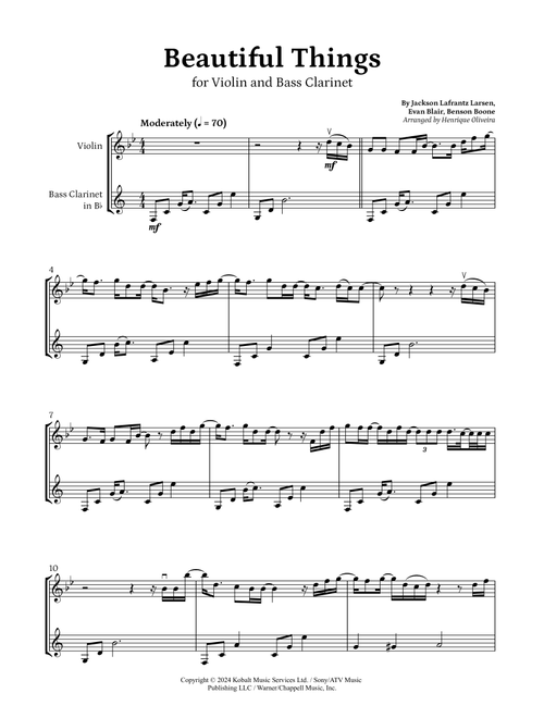 Beautiful Things (Arr. Henrique Oliveira) - Benson Boone (Instrumental Duet)