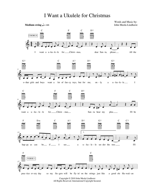 I Want a Ukulele for Christmas - John Meola Lindhorst (Ukulele Chords-Lyrics)