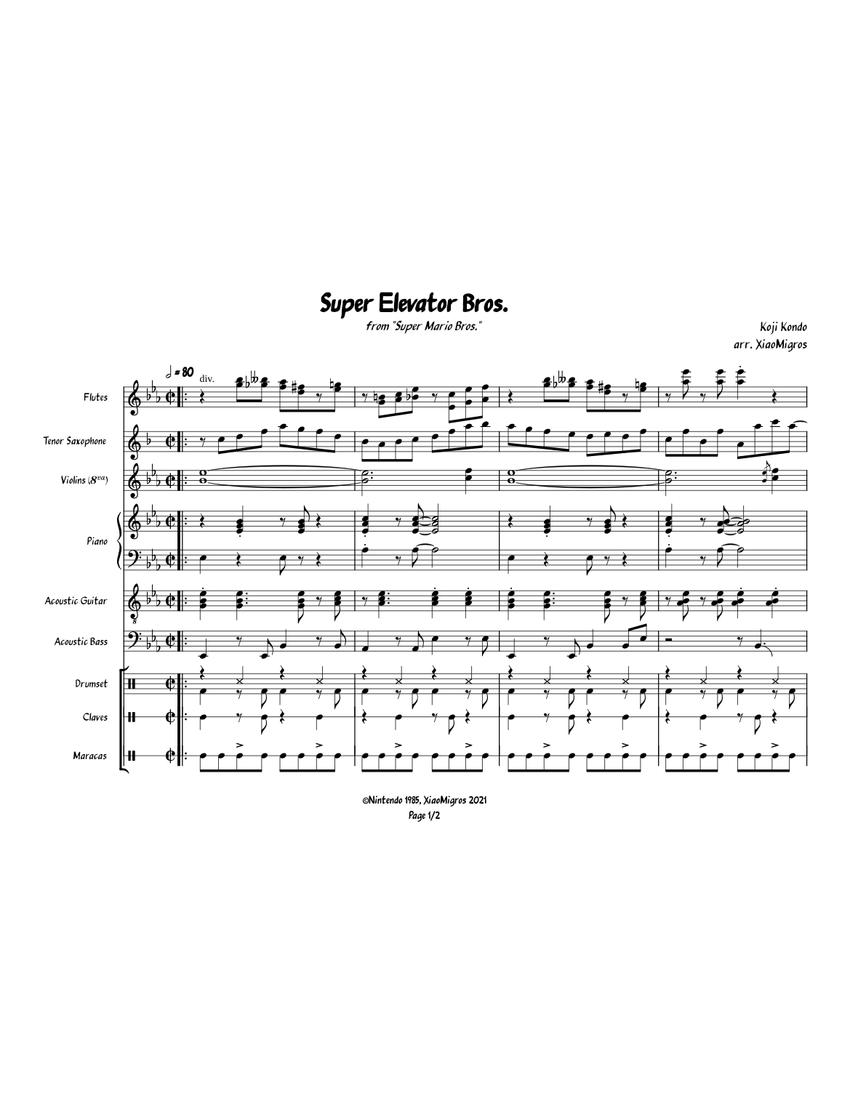 Super Elevator Bros. Sheet music for Piano, Flute, Saxophone tenor