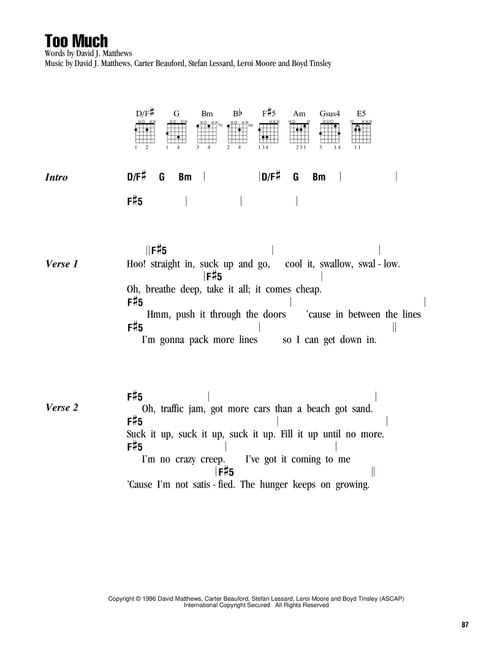 Too Much - Dave Matthews Band (Guitar Chords-Lyrics)