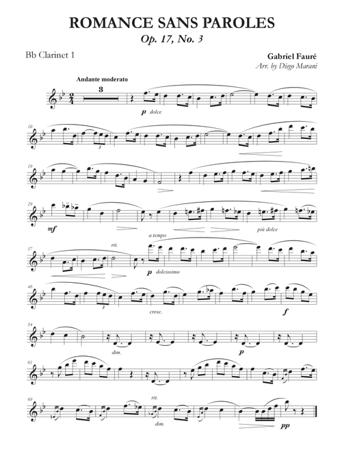 Romances Sans Paroles Op. 17, No. 3 for Clarinet Quartet (Arr. Diego Marani) - Gabriel Fauré (Woodwind Ensemble)