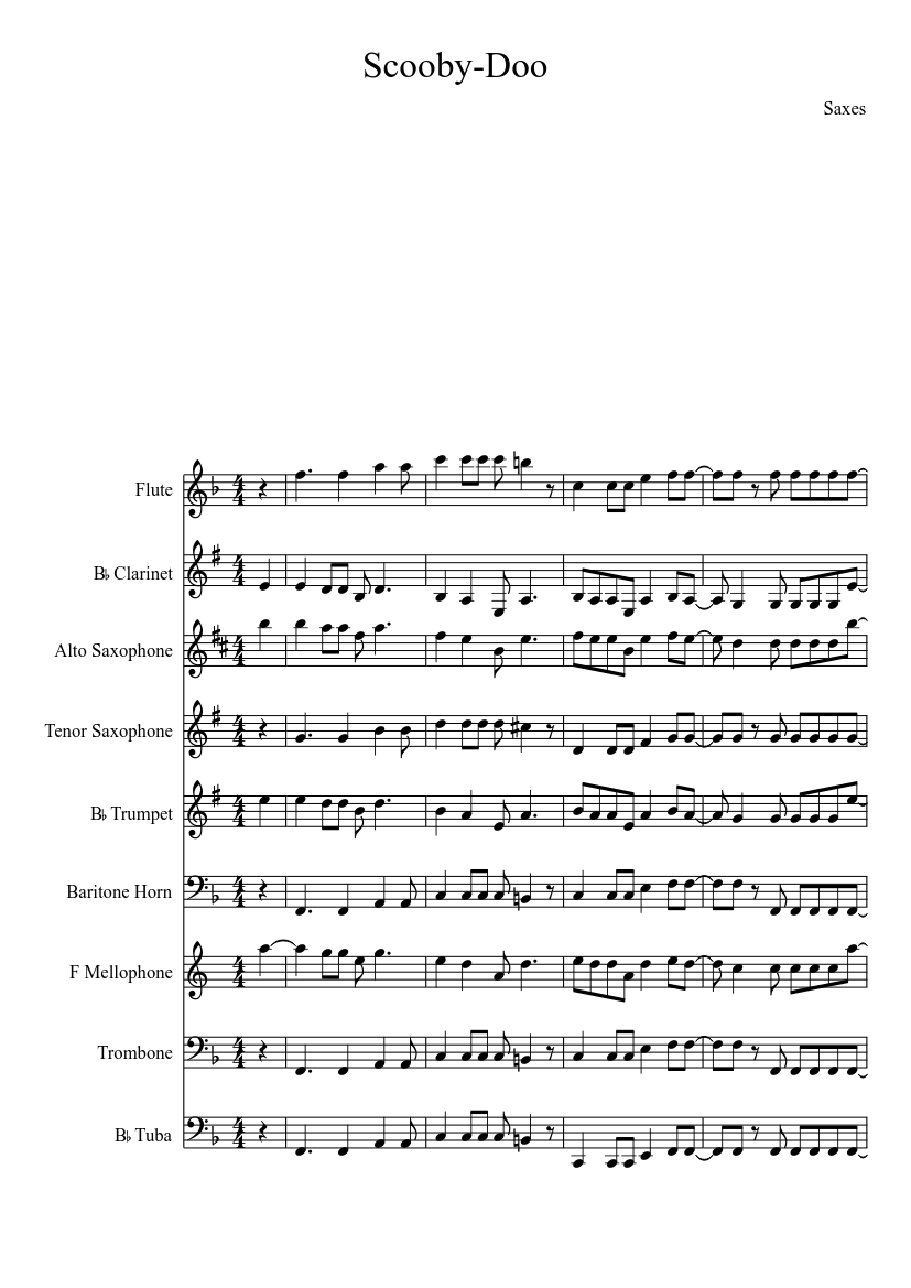 Scooby-Doo Sheet music for Trombone, Tuba, Flute, Clarinet other & more  instruments (Mixed Quintet) 