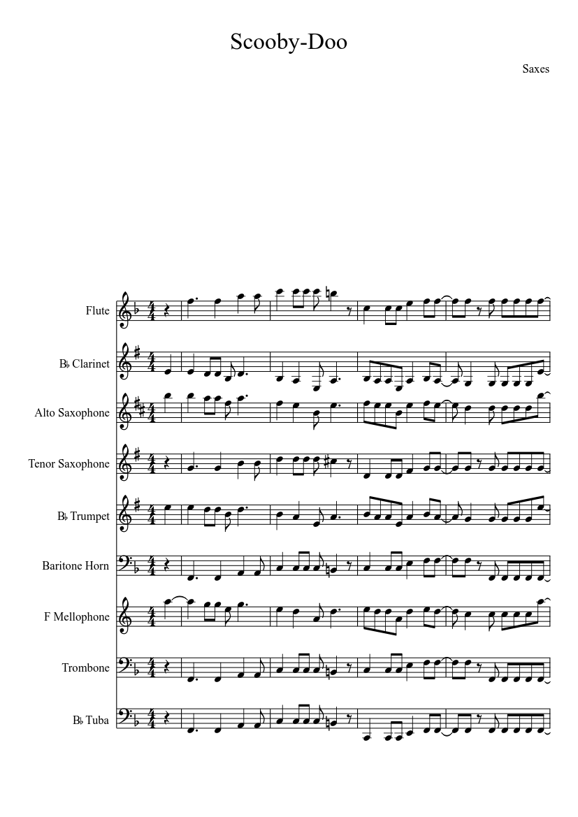 Scooby-Doo Sheet music for Trombone, Tuba, Flute, Clarinet other & more instruments (Mixed Quintet) Scooby-Doo Sheet music for Trombone, Tuba, Flute, Clarinet other & more instruments (Mixed Quintet)