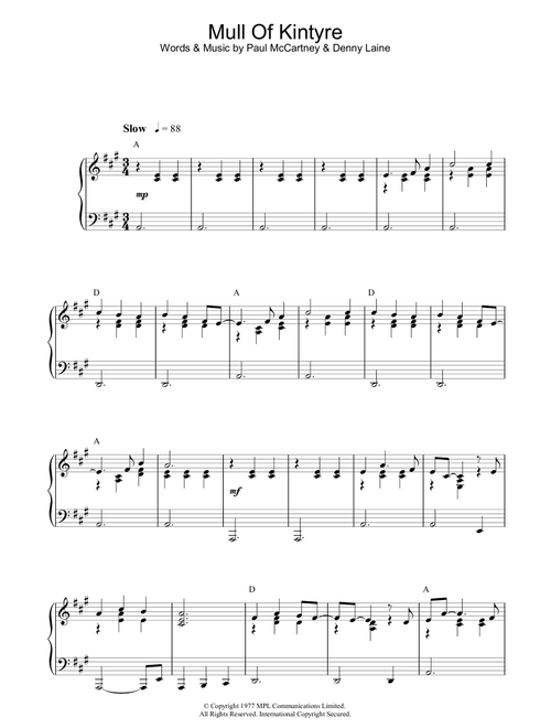 Mull Of Kintyre - Paul McCartney, Paul McCartney & Wings (Piano Solo)