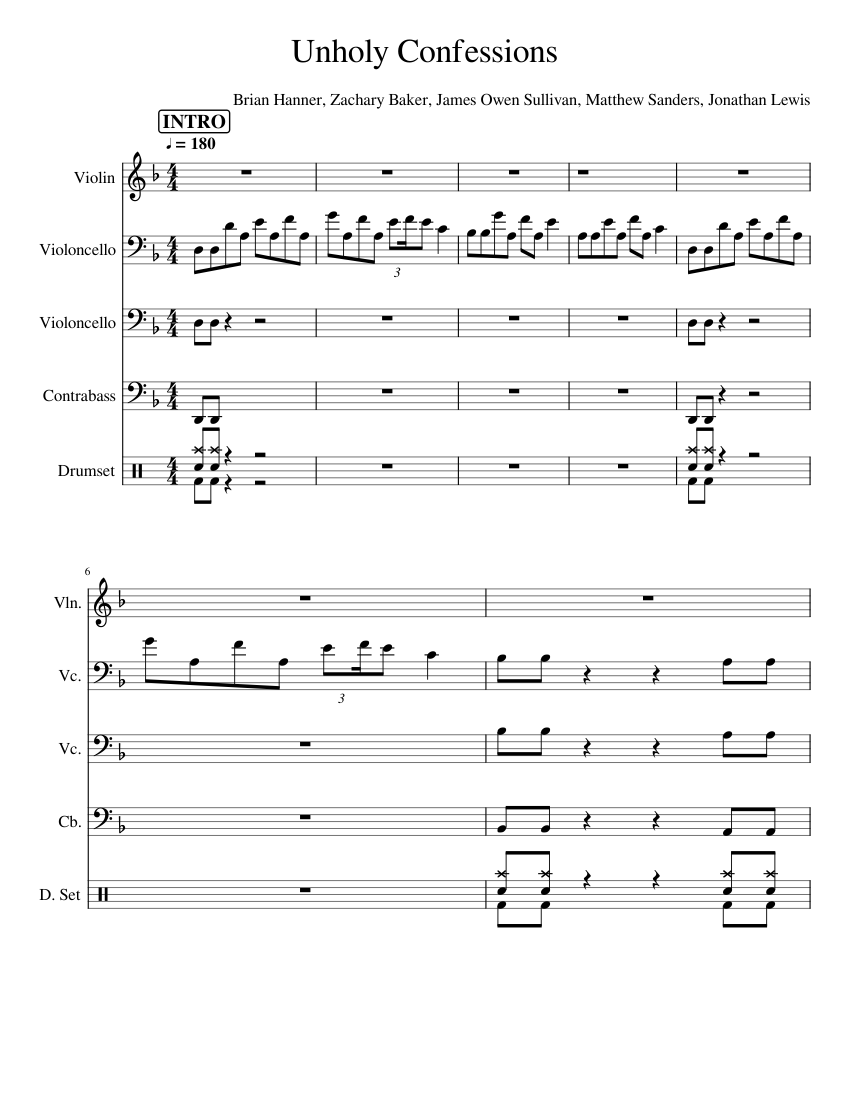 Unholy Confessions Sheet music for Contrabass, Violin, Cello, Drum