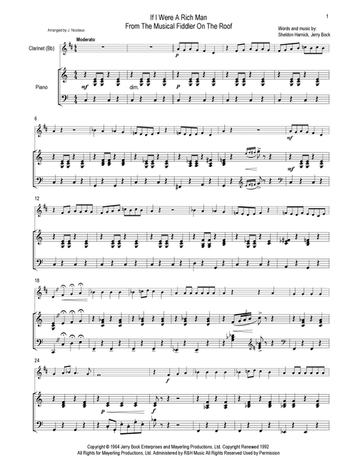 If I Were A Rich Man (Arr. John Nicolaus) - Hines Hines & Dad (Clarinet and Piano)