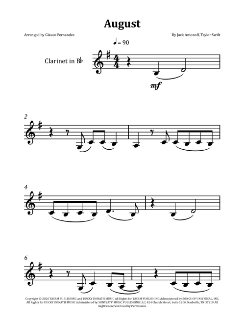 August (Arr. Glauco Fernandes) - Taylor Swift (Clarinet Solo)