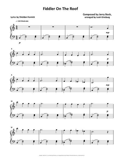 Fiddler On The Roof (Arr. Leah Ginzburg) - Jerry Bock, Sheldon Harnick (Piano-Vocal-Guitar (Piano Accompaniment))