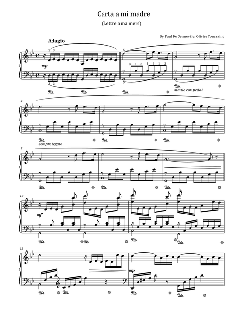 Lettre A Ma Mere (Arr. poon) - Olivier Toussaint, Paul de Senneville (Piano Solo)