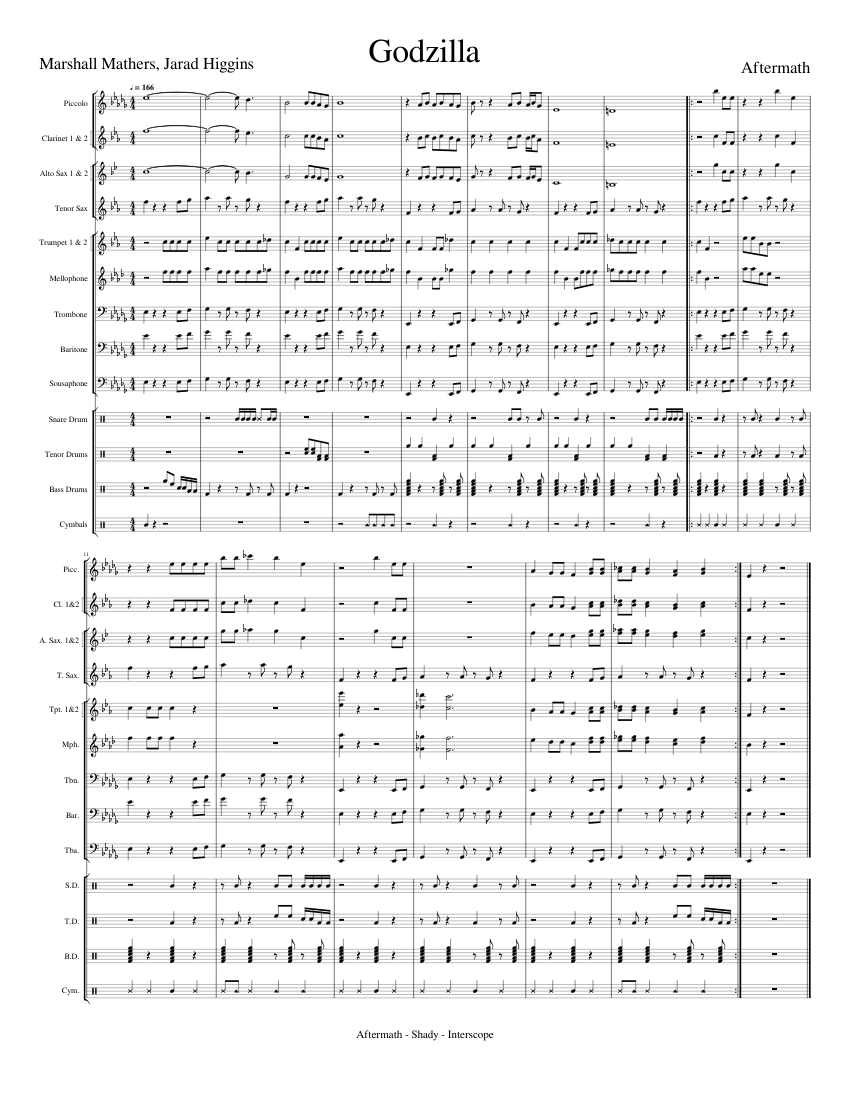 Godzilla Sheet music for Trombone, Tuba, Flute piccolo, in b