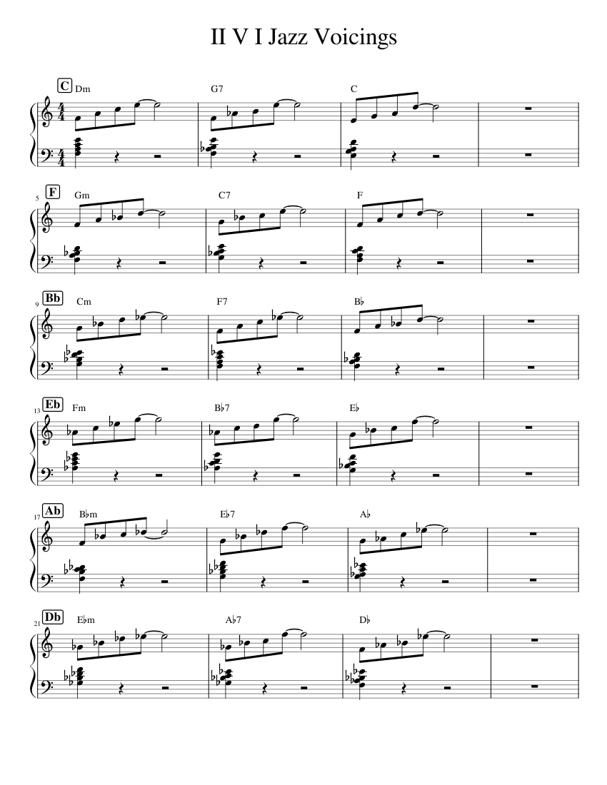II V I Jazz Voicings Sheet Music for Piano (Solo) easy | MuseScore.com