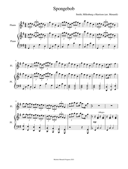 Spongebob squarepants theme –  (opening and final theme) for flute and piano
