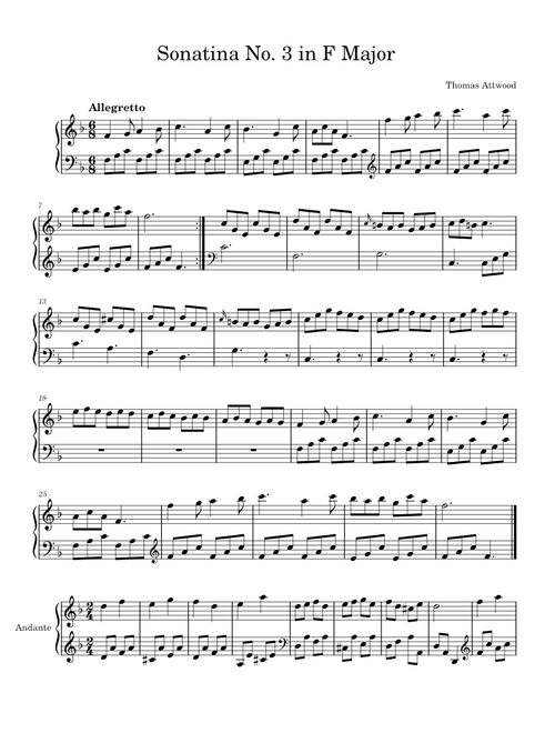 Sonatina No. 3 in F Major - Thomas Attwood