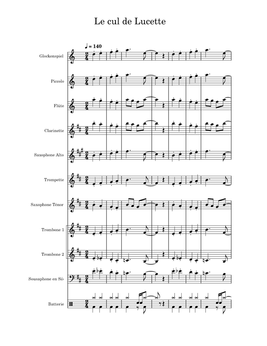 Le cul de Lucette Pierre Perret Sheet music for Trombone, Flute piccolo, Flute, Saxophone alto