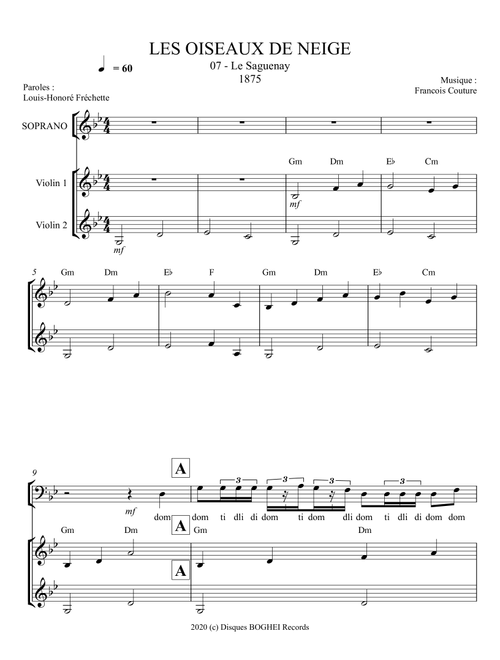 LES OISEAUX DE NEIGE - Le Saguenay (Arr. Disques BOGHEI Records) - Francois Couture (Small Ensemble)