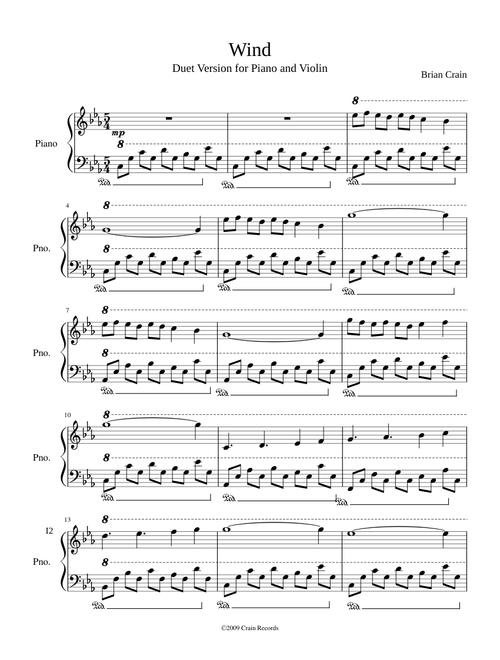 Wind Brian Crain Piano and Violin Duet Please See Videoscore