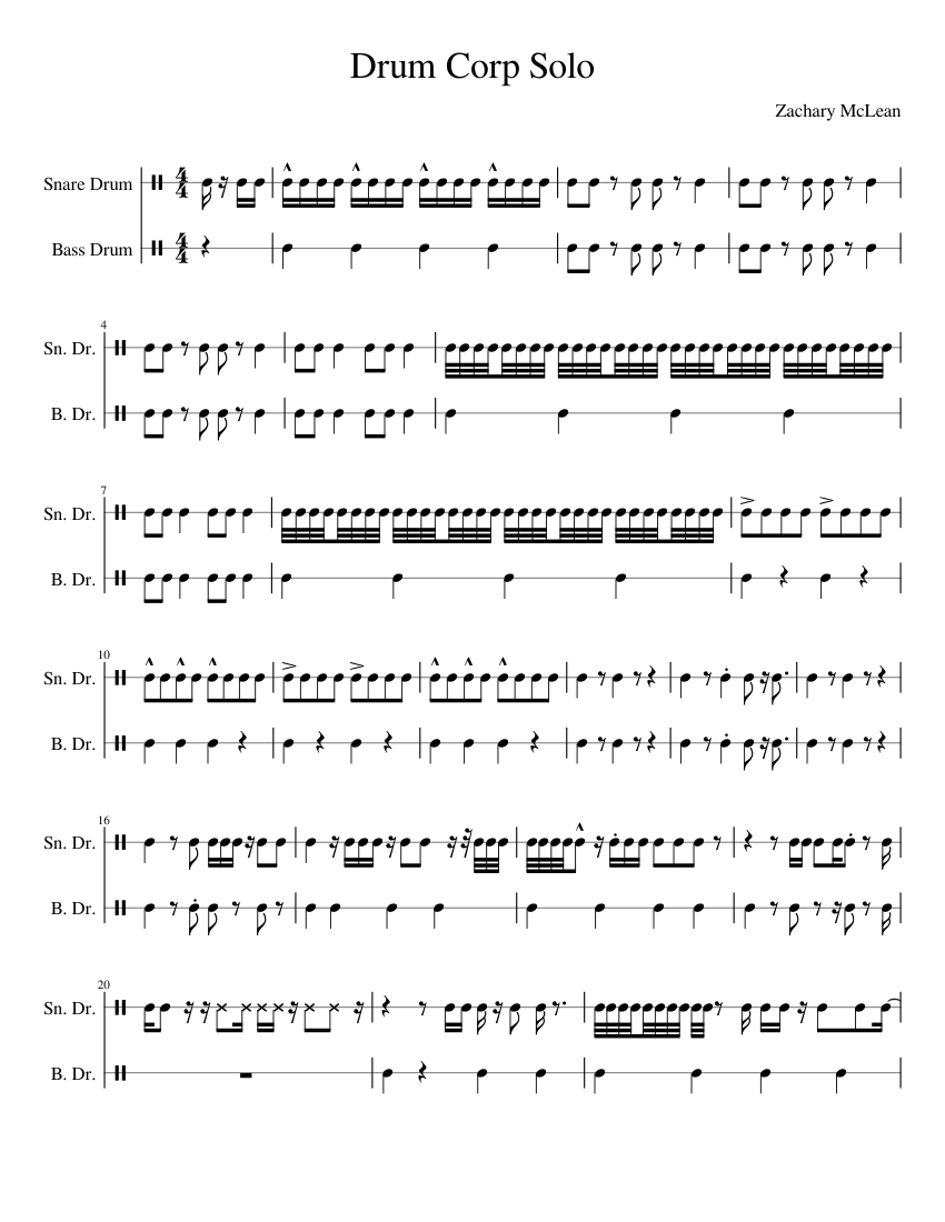 Drum Core Solo Sheet music for Snare drum, Bass drum (Percussion Duet
