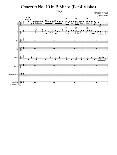 Concerto No. 10 in B Minor For 4 Violins (Violas Version)
