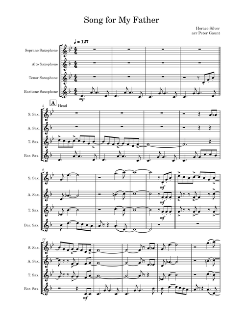 Song for My Father for Saxophone quartet