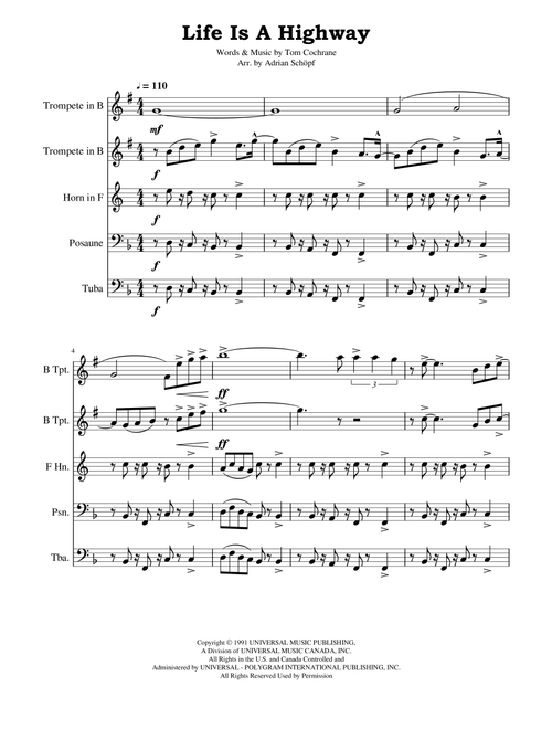 Life Is A Highway (Arr. Adrian Schöpf) - Tom Cochrane, Rascal Flatts (Brass Ensemble)