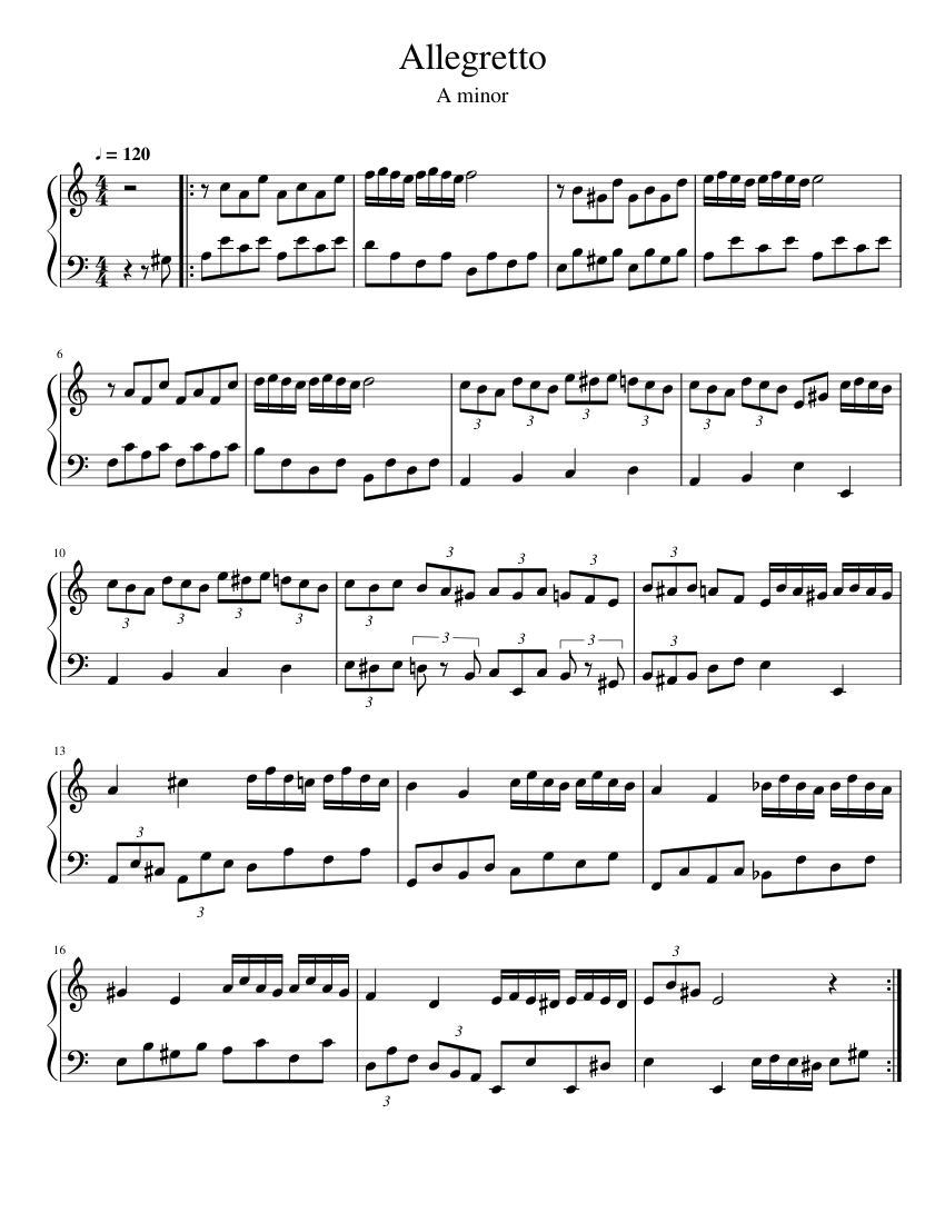 Allegretto in A Minor Sheet music for Piano (Solo) | Musescore.com