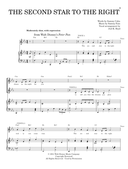 The Second Star To The Right (from Peter Pan) (Ed. Joel K. Boyd) - Sammy Cahn, Sammy Fain (Vocal Duet)