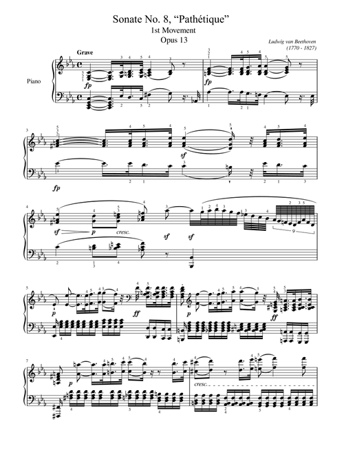 Beethoven - Sonata No.8 in C Minor, Op.13, "Pathétique" 1st.Mov - Original With Fingered (Arr. poon) - Ludwig Van Beethoven (Piano Solo)