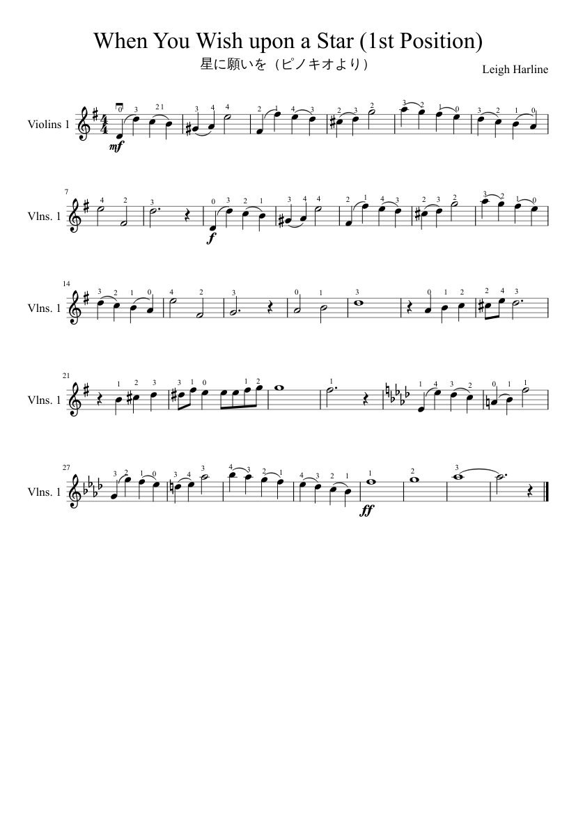 When you wish upon a star (Violin) Sheet music for Strings group